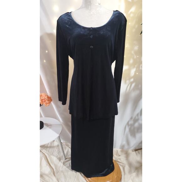 Carole Little Vtg 90s Floral Velvet Cape Maxi Dress Sz 16 Black Red Witchy Goth - Picture 1 of 15